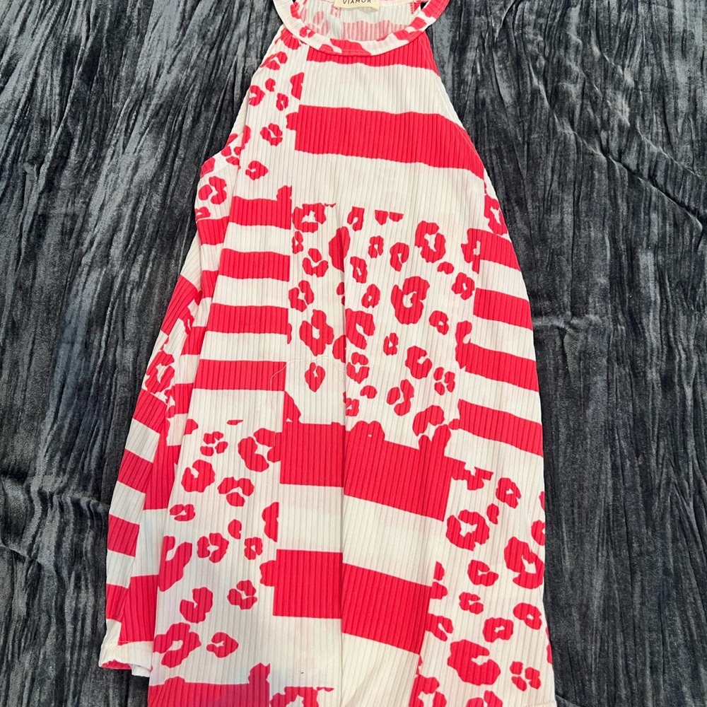 Pink and White Striped Halter Dress Size S